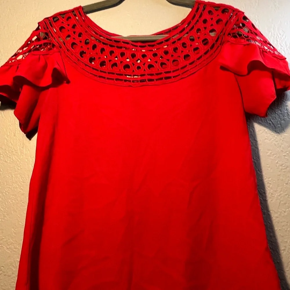 Red Ruffled Flutter Sleeve Blouse size Medium Red 2000s Y2K - Picture 2 of 8